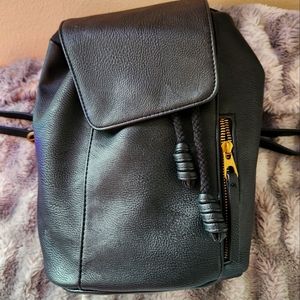 Universal Threads NWT Black Faux Leather Mini Backpack Gold Accents Drawstring